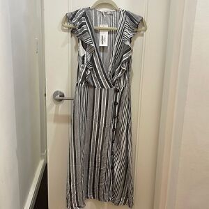 NWT- Lush  Striped Button  Black and White Dress Midi Womens size Small